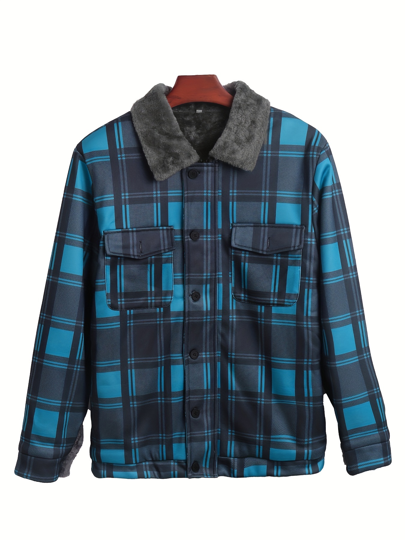 Men's Warm Fleece Zip Coat Casual Lapel Plaid Retro Warm - Temu