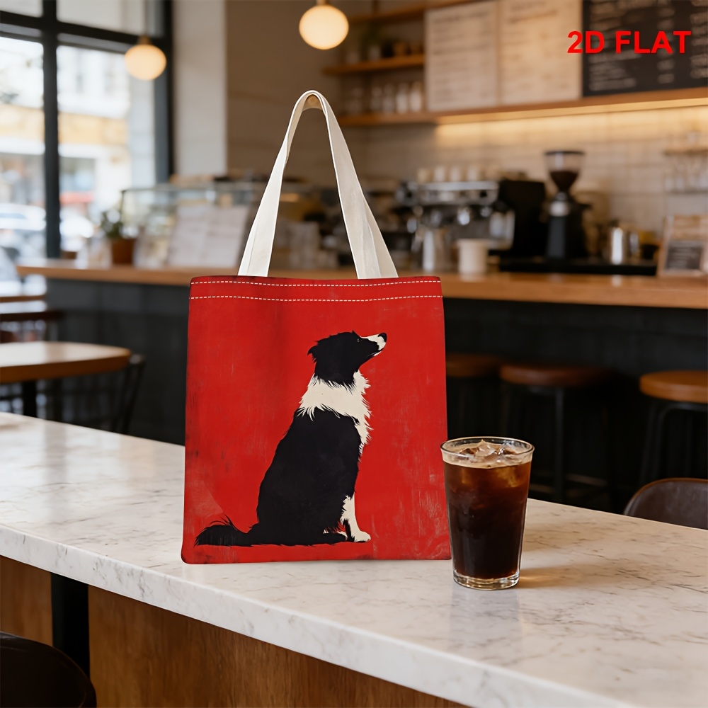 TEMU 1pc Border Collie Tote Bag, 13.8×15.75 Inches (35×40cm), Double-sided Print With Minimalist Artistic Vibe, Printed Handbag For Shopping, Daily