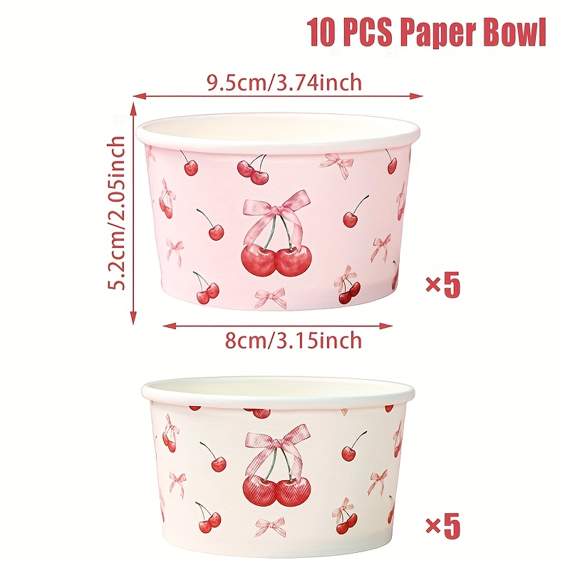 E-shop Set mit 10, Partyzubehör, Kirsch-Schleifen-Papierbecher, Pinke und weiße Schleifen-Papierbecher, Niedliche Papierbecher, Partydekorationen mit