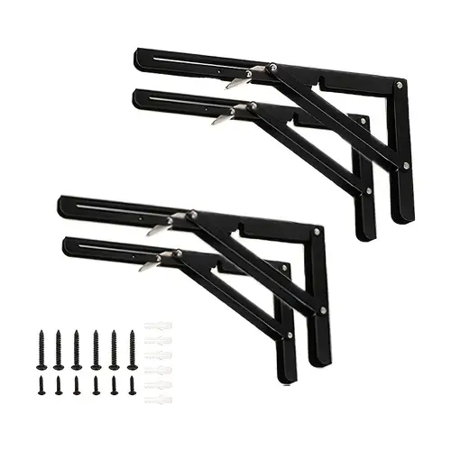 folding shelf brackets 10 inch 4pcs heavy duty shelf brackets matte bracket space saving for bench table with screws load capacity 200lb