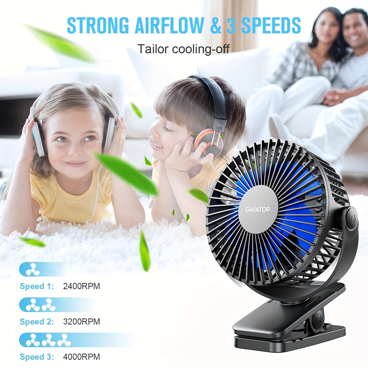 

Portable Clip Fan, Small Powerful Usb Desktop Fan, 3- Quiet Rechargeable Mini Desktop Fan, 360 Rotating Personal Cooling Office Stroller Camping, Suitable For Multiple