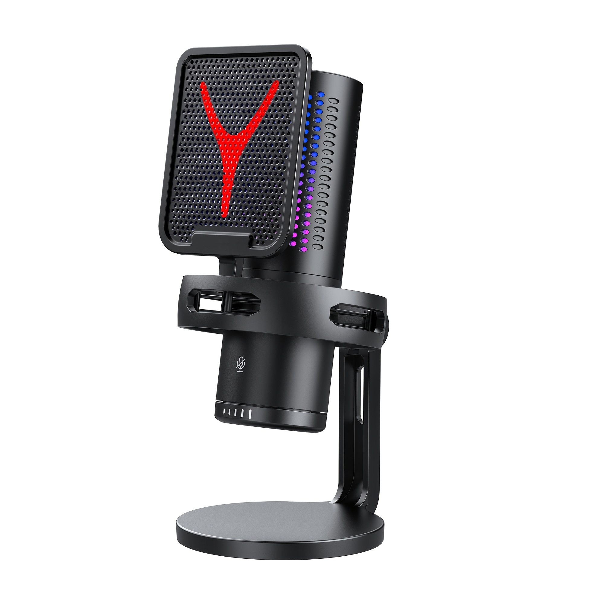 TEMU Micrófono de juego de plataforma para PC y teléfono, micrófono de condensador USB con iluminación RGB y reducción de ruido, micrófono de