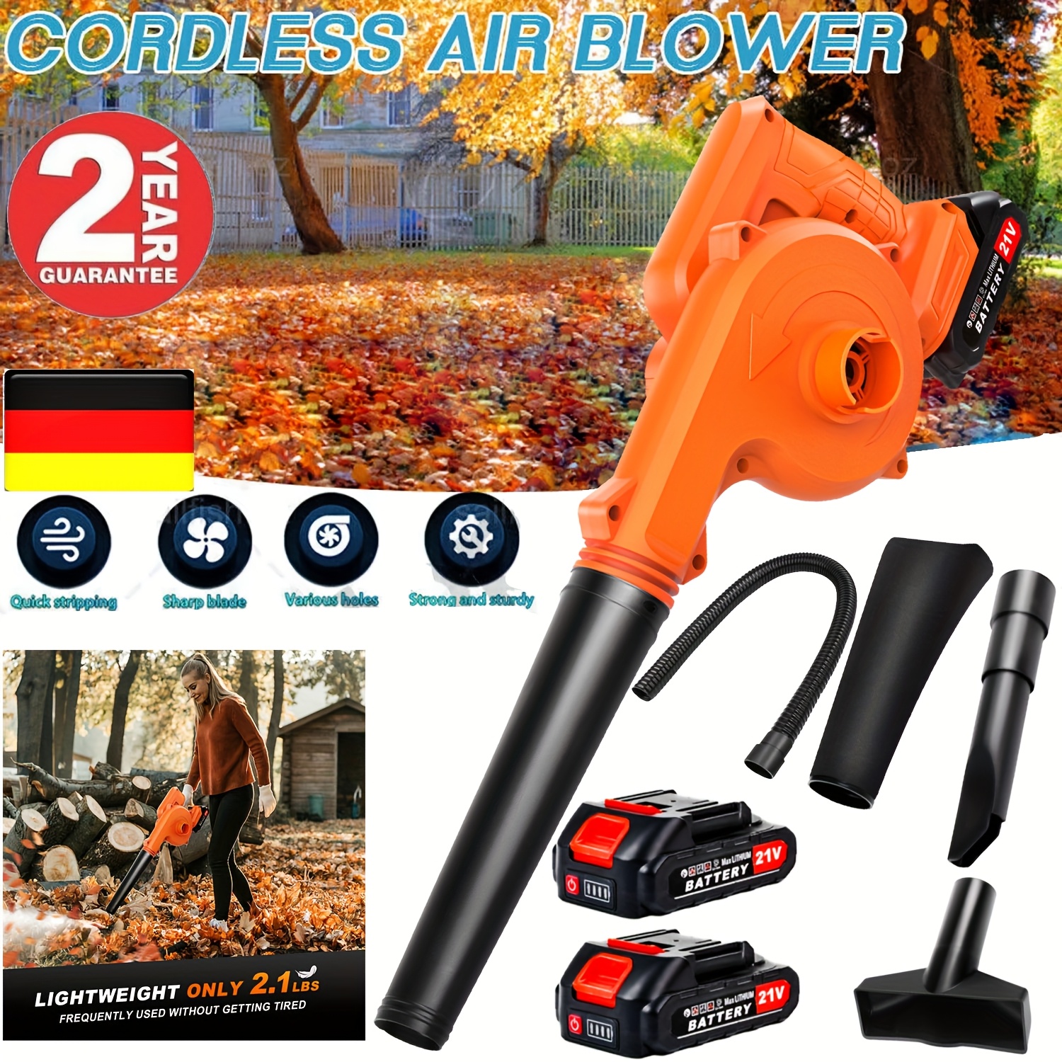 TEMU Cordless Leaf Blower, 2-in-1 Portable 21v 2pcs Lithium Battery Multifunctional Blower For Blowing Leaf, Clearing Dust & Trash, , Computer , ,