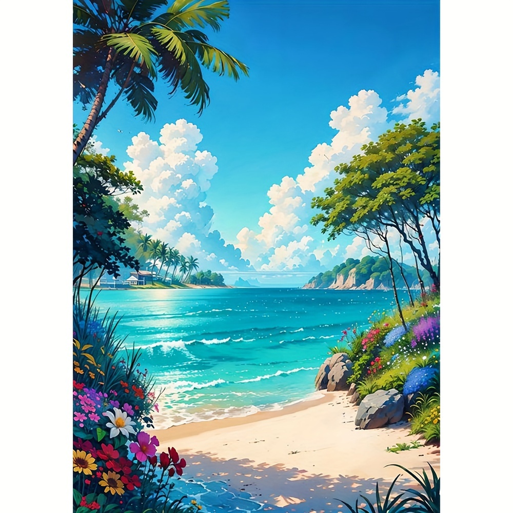 

1pc 30x40cm/11.8x15.7inch Without Frame Summer Beach View Diamond Art Painting Kit 5d Diamond Art Set Painting With Diamond Gems, Arts And Crafts For Home Wall Decor
