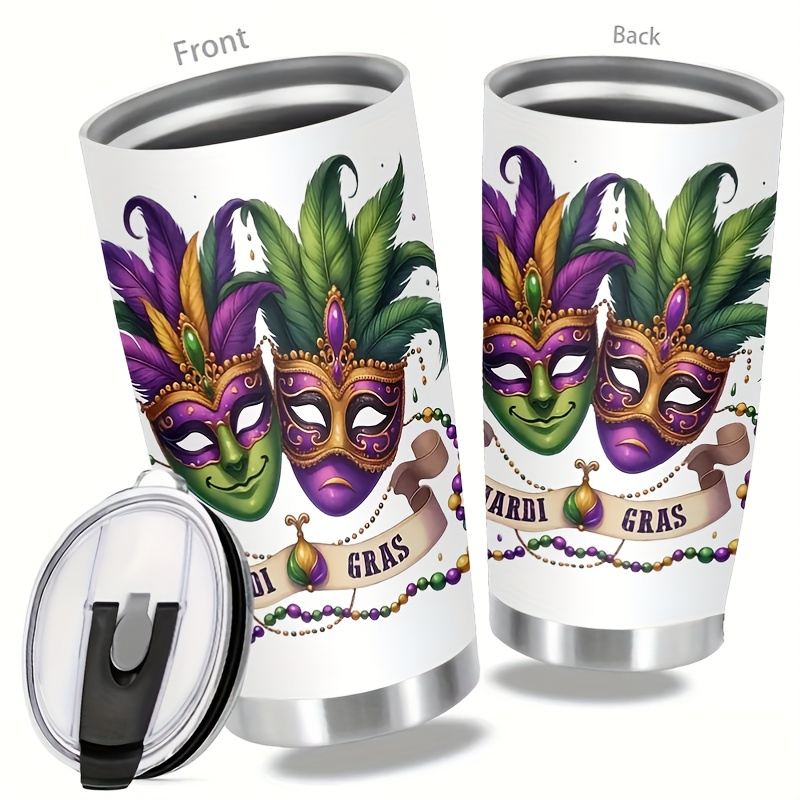 

Mardi Gras 20oz Stainless Steel Vacuum - Double Wall Insulated With Lid, Drinks, & Ideal For