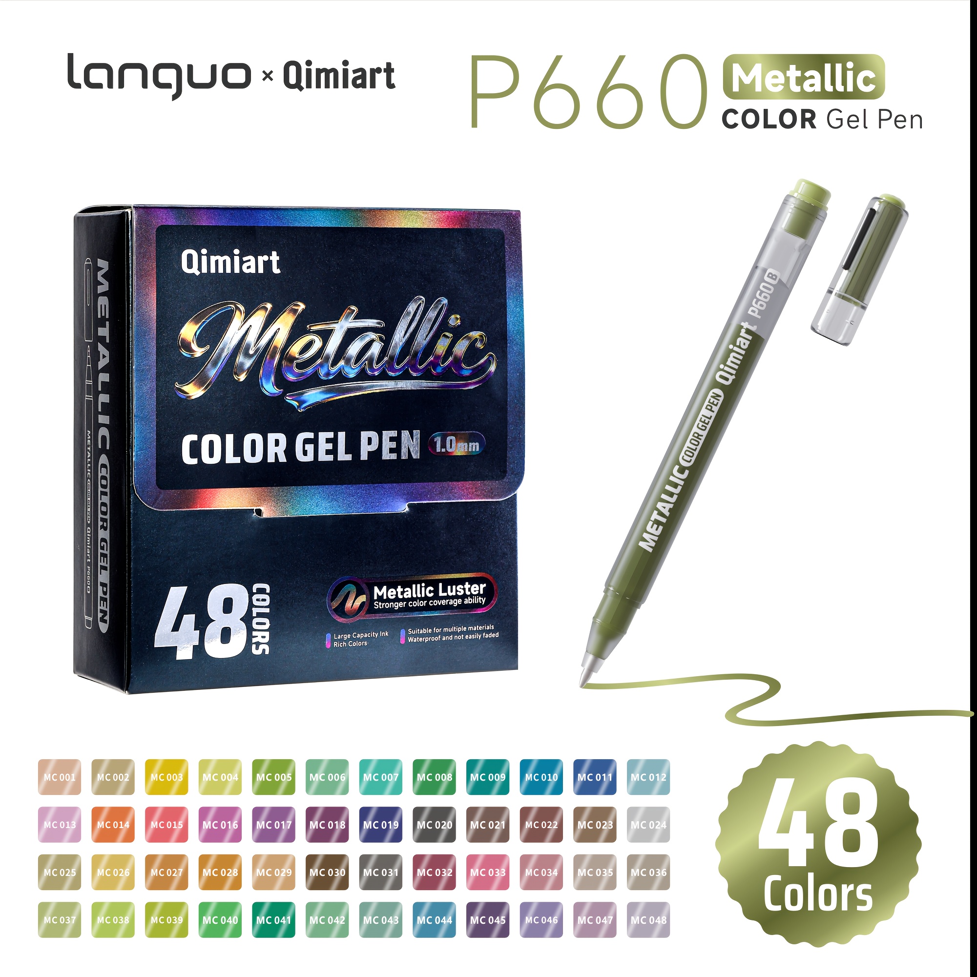 TEMU 48 Stylos à Gel Métalliques Colorés, Écriture Fluide, Convient pour , l'Illustration et les Fournitures d'Art, Cadeaux Idéaux pour la Rentrée