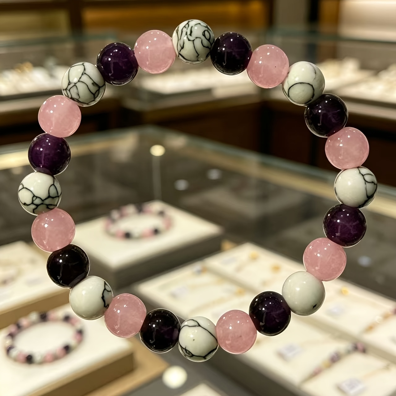 Natural Turquoise & Agate Bracelet, Multicolor Beads for Women