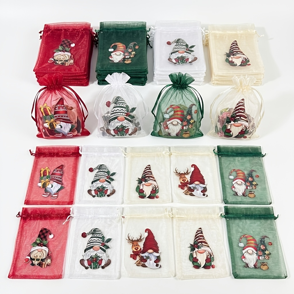 TEMU 36pcs Sacs Cadeaux de Noël en Organza de Couleurs Mélangées Aléatoires, Pochettes à Snack à Cordon de Serrage, Sacs de en pour Bijoux avec