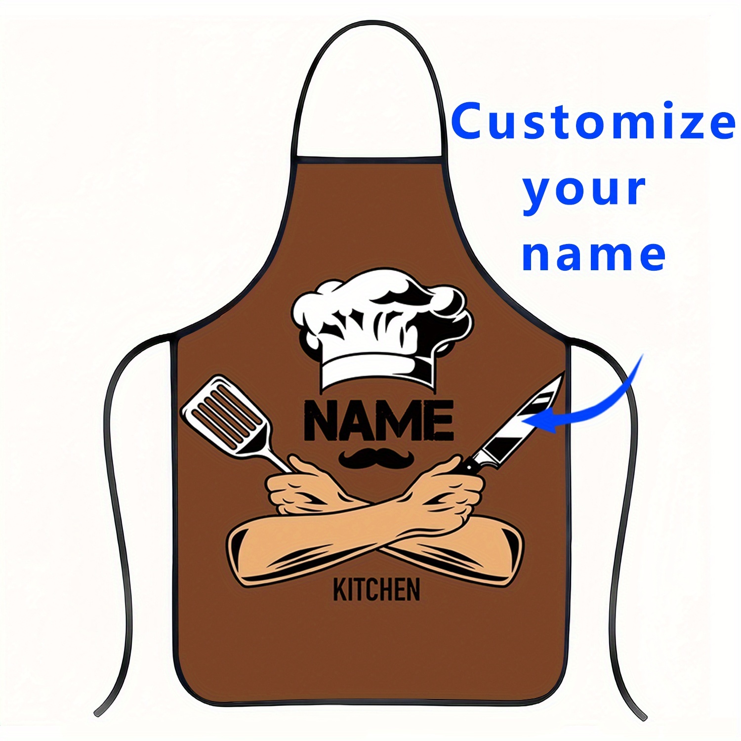 TEMU 1pc Father's Day Creative Cartoon Kitchen Utensil Name Kitchen Apron, Polyester Fabric, Painting Handmade Cooking Baking Gardening Apron, Waiter