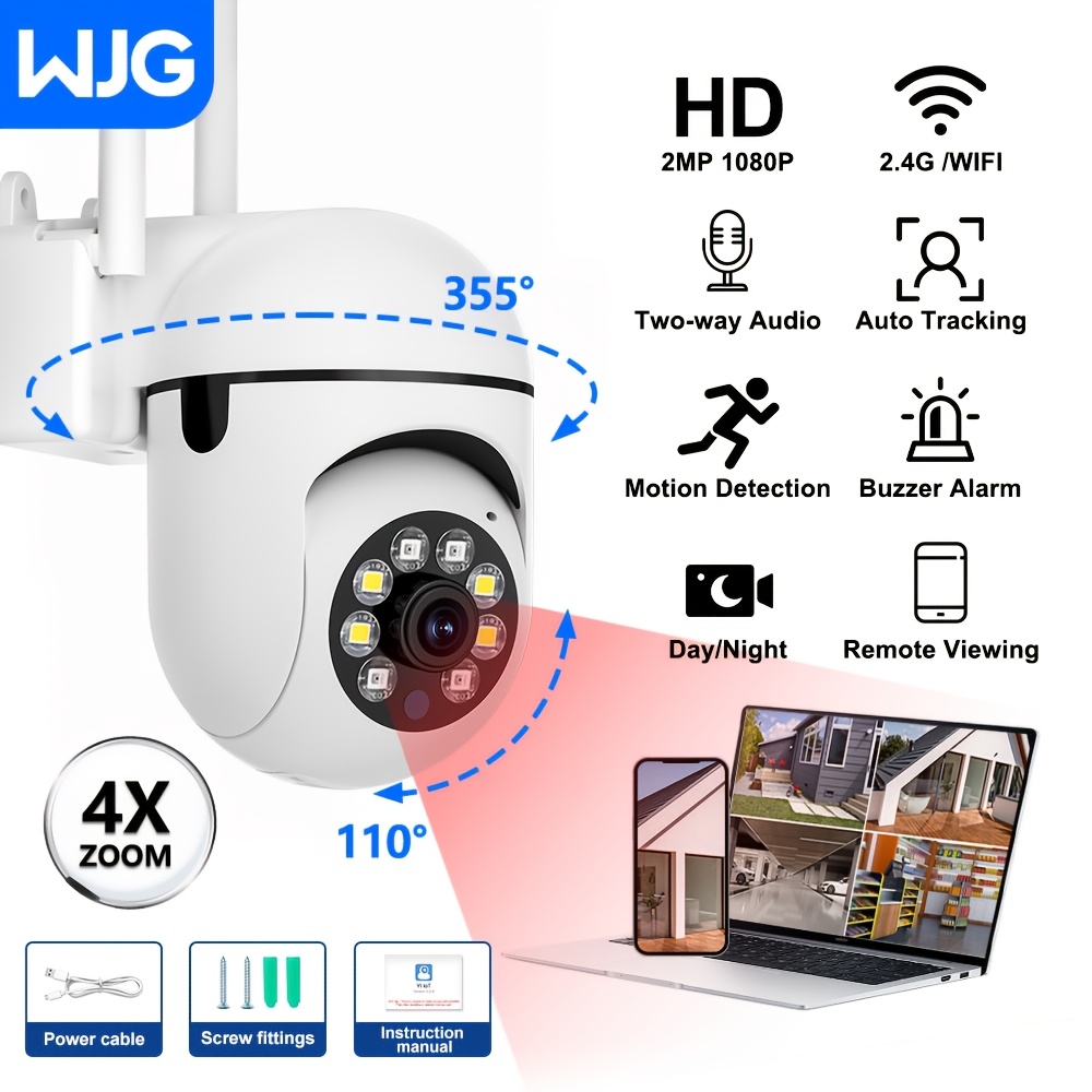 WJG 2pcs HD 1080P WiFi Security Cameras - Wireless, Night Vision, Two-Way Audio, Pan/Tilt/Zoom, Motion Tracking for Indoor/Outdoor Use - Perfect for Youngsters & Pet Monitoring details 0