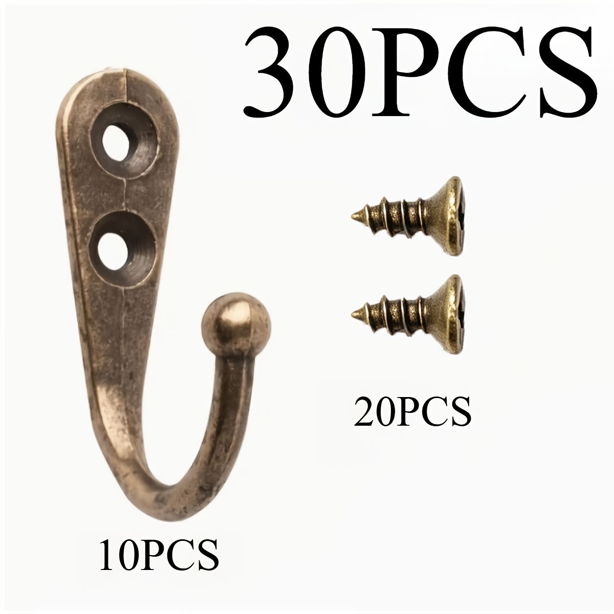 TEMU 30pcs Retro Decorative Wall Hooks, Clothes Hooks With Screws, Used For Hanging Clothes, Towels, Hats, Keys, Bags