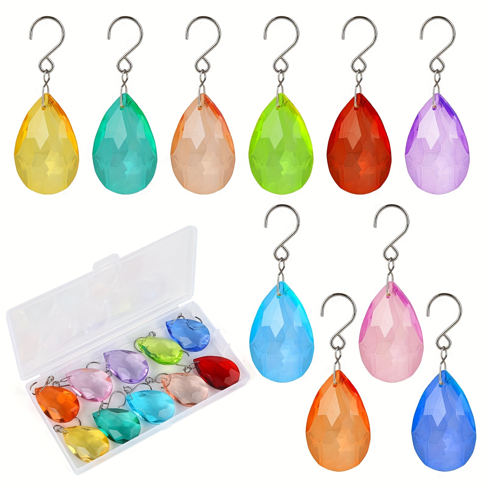 Image of 10pcs 38mm , Hanging Colorful Tear Crystal Chandelier Parts Prism Pendant With Hook For Window Lamp Christmas Tree Decoration Home Decoration