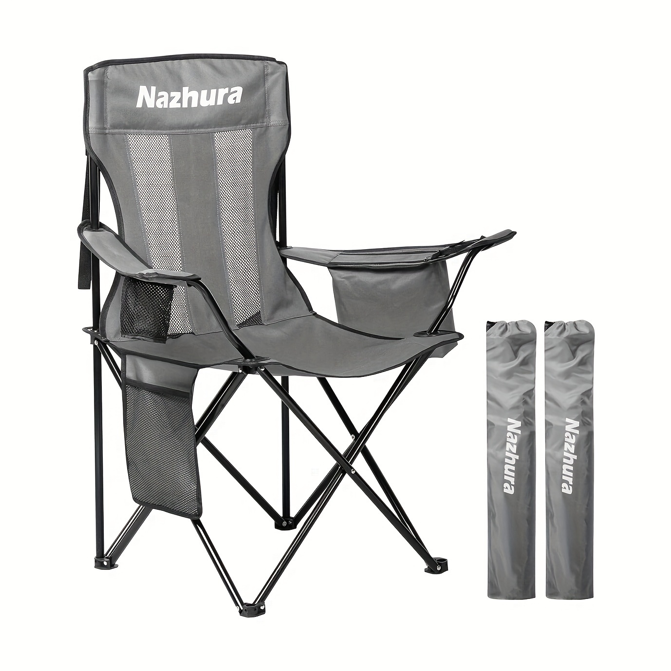 TEMU Nazhura 2 Pack Outdoor Camping Chairs Folding/foldable/portable With Cooler Pouch, Mesh Backrest And Cup Holder Pocket