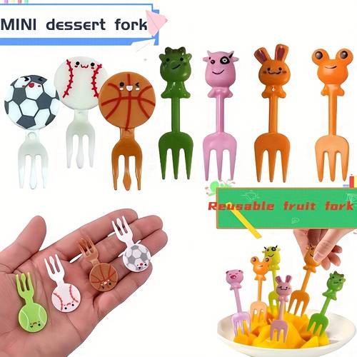 18 stück mini dessertgabeln mit zufälliger farbe, bunte cartoon-tier-mini-dessertgabeln, wiederverwendbare bento-stäbchen, für home-picknick, campingpartys und geburtstagsdekorationen, unverzichtbar für käse, fleischbällchen und desserts auf partytischen