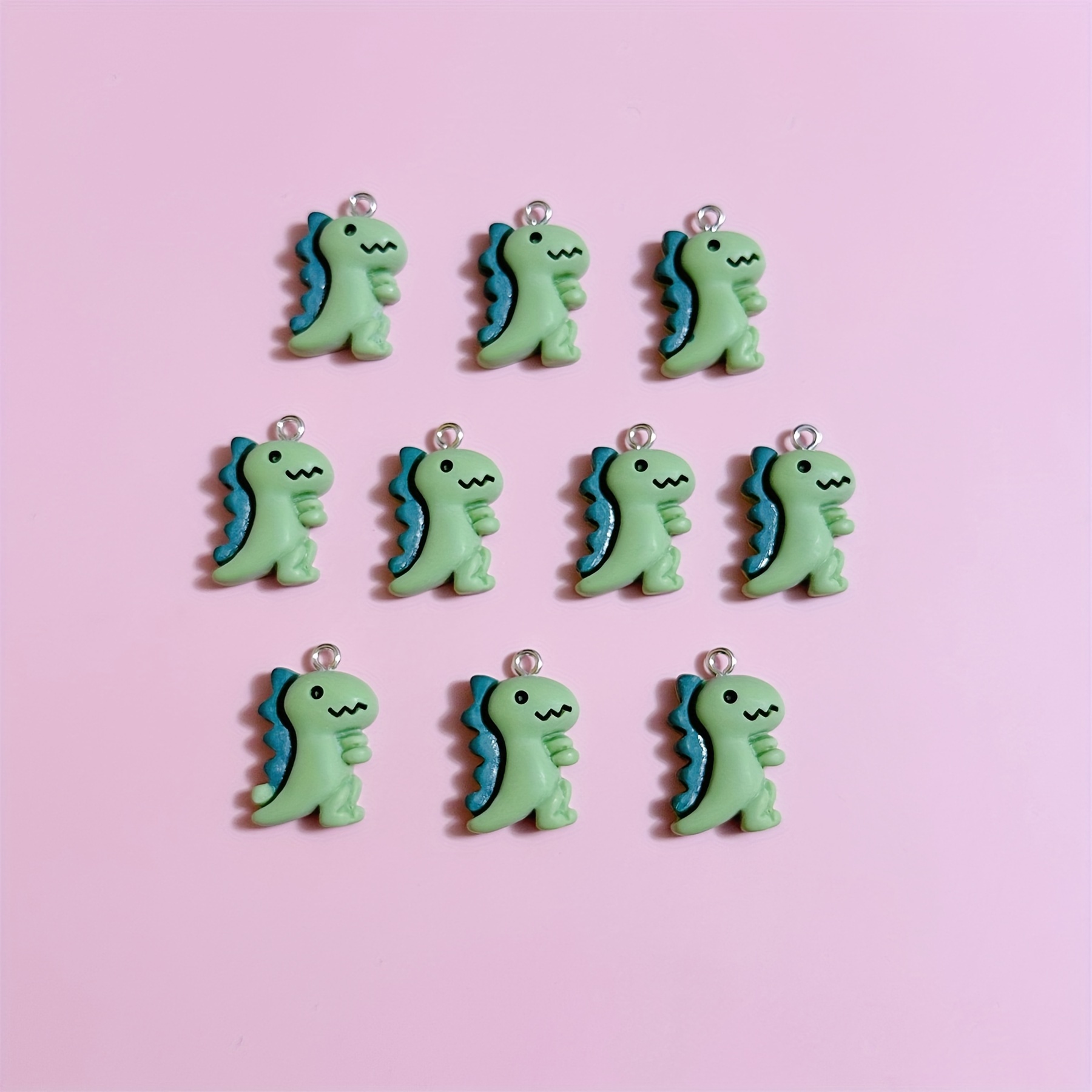 

10pcs Cute Cartoon Dinosaur Charms In Light Blue - Handcrafted Resin Pendants For Making, Earrings, Necklaces, Bracelets, Keychains & Bag Accessories, Bag Charms| Pendants|metallic Loop Attachment