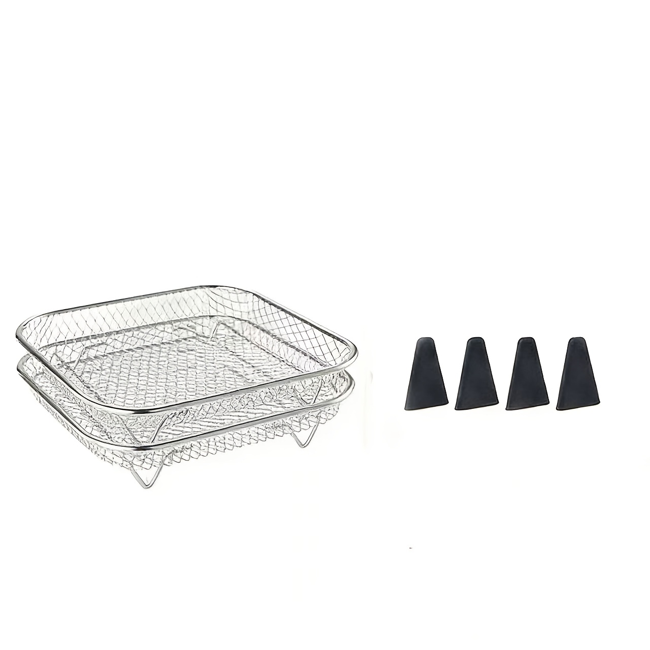 TEMU 2pcs Stainless Air Fryer Rack Set   4pcs Set Of 6 Foot Pads - Square French Fry And Grill Rack, Stackable Stainless Steel Dehydrating Rack,