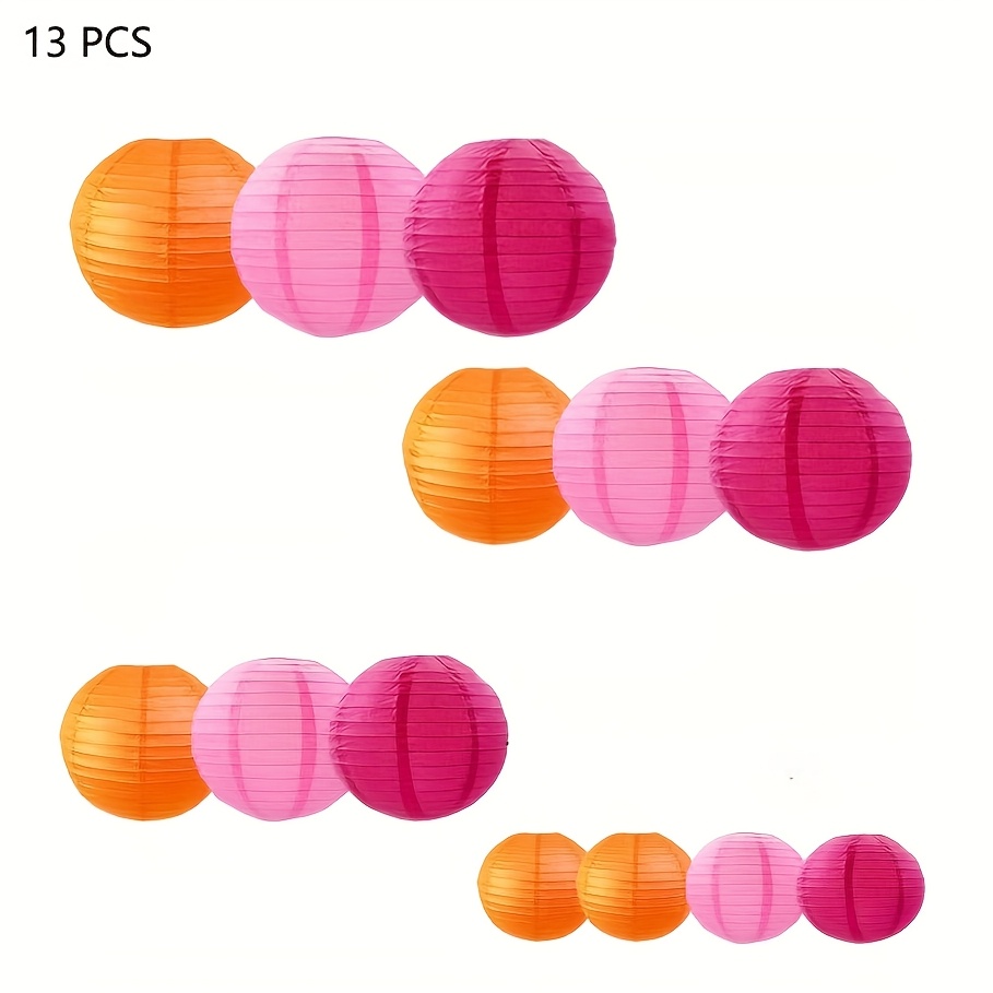 Image of 13pcs Pink & Orange Paper Lanterns - Round Hanging Decorations For Weddings, Birthdays, Home, Classroom Parties, And , Festive Party Decor | Vibrant Lanterns | Paper Lanterns, Lanterns Decorative