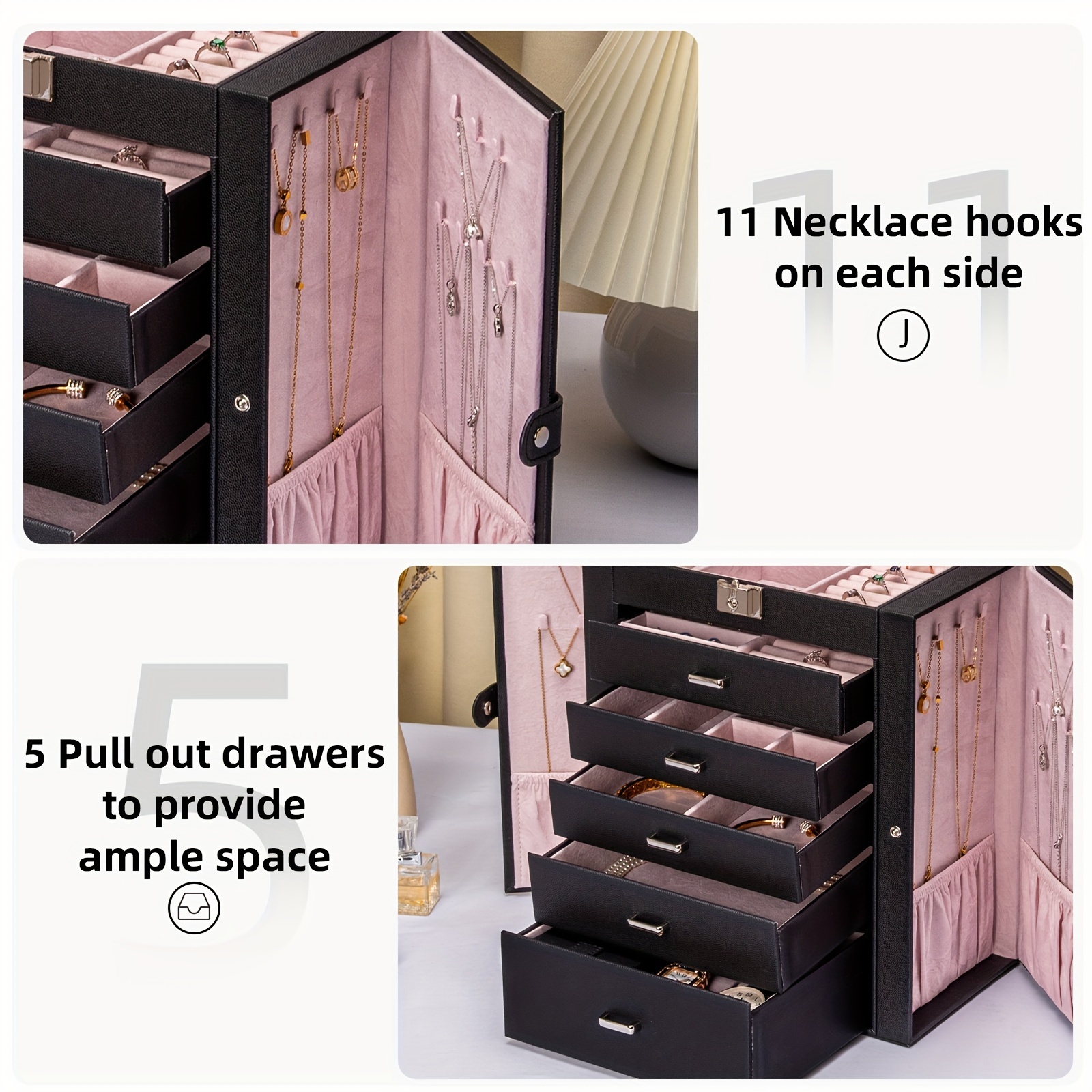   6 tier jewelry box jewelry case with 5 drawers large storage capacity with   lockable jewelry storage organizer gift for     Product details 2