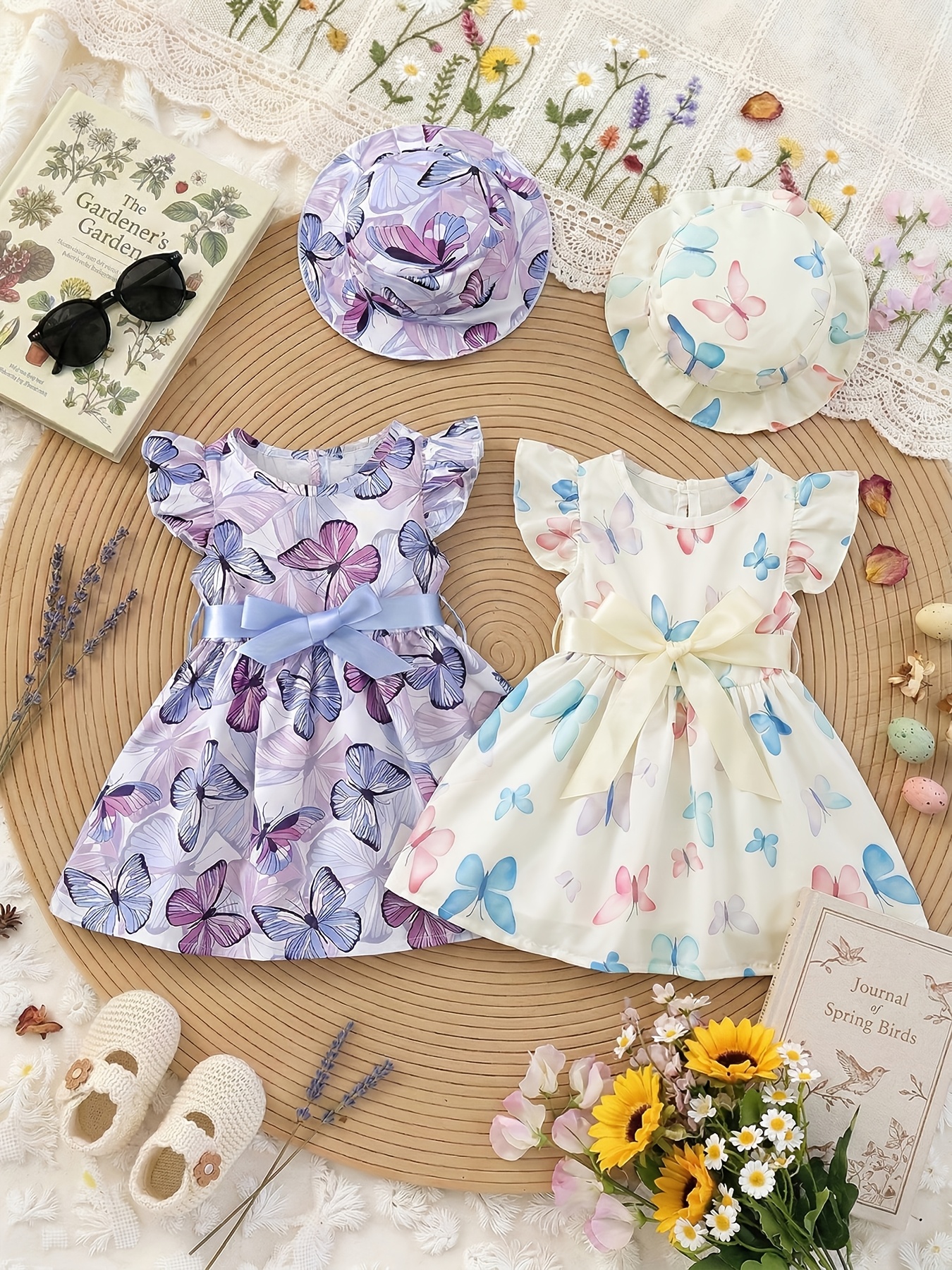 2pcs Set, Girls' Summer * * * Dress with Hat and Waist Cord, Sweet and  Adorable Little Flutter Sleeve Dress, Suitable for Stylish and Cute Baby  Girls' * Beach Vacation Outfits