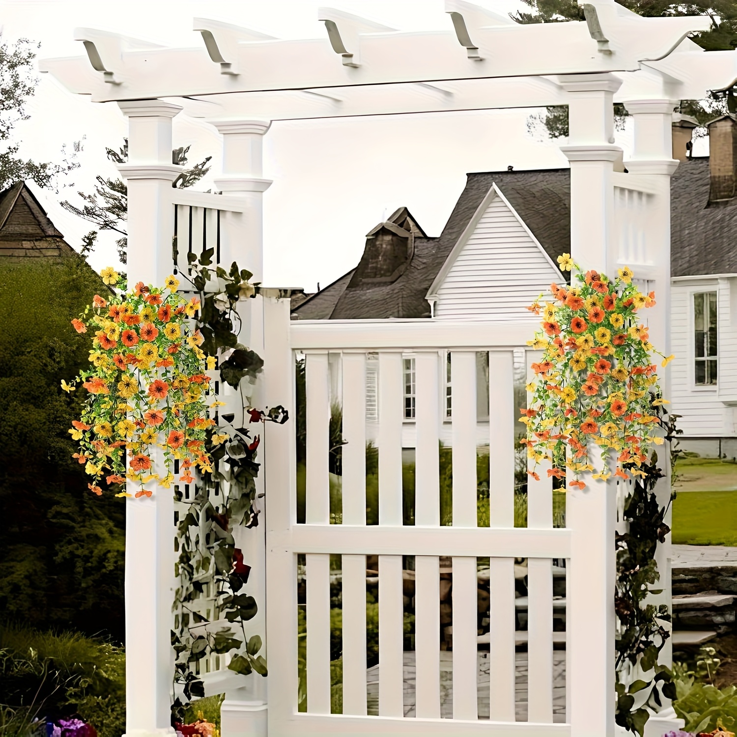 2pcs artificial hanging daisy plants uv resistant spring decoration suitable for indoor outdoor home porch or     in white potted plants durable plastic flowers