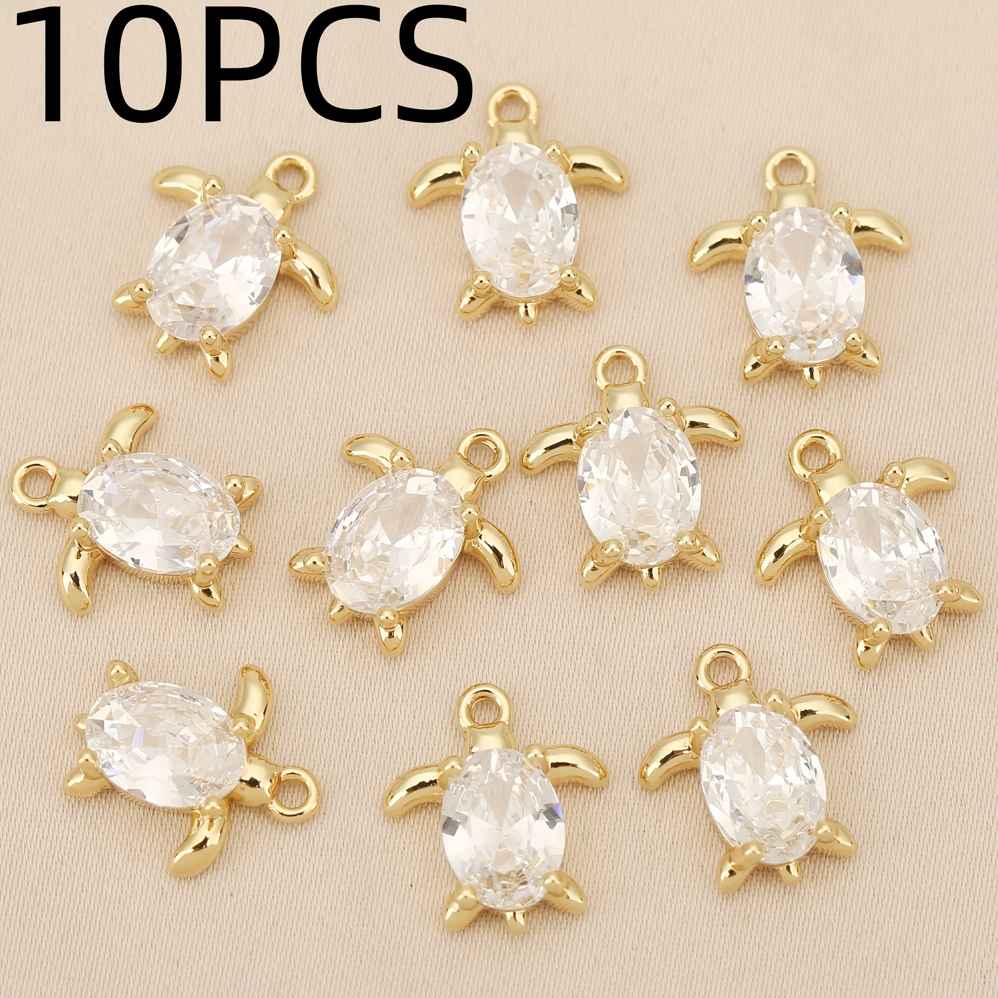 TEMU 10pcs, European And - Copper Inlaid Synthetic Zirconia - Exquisite And Luxurious Sea Turtle Pendant - Unisex Fashion Pendant For Diy, Suitable