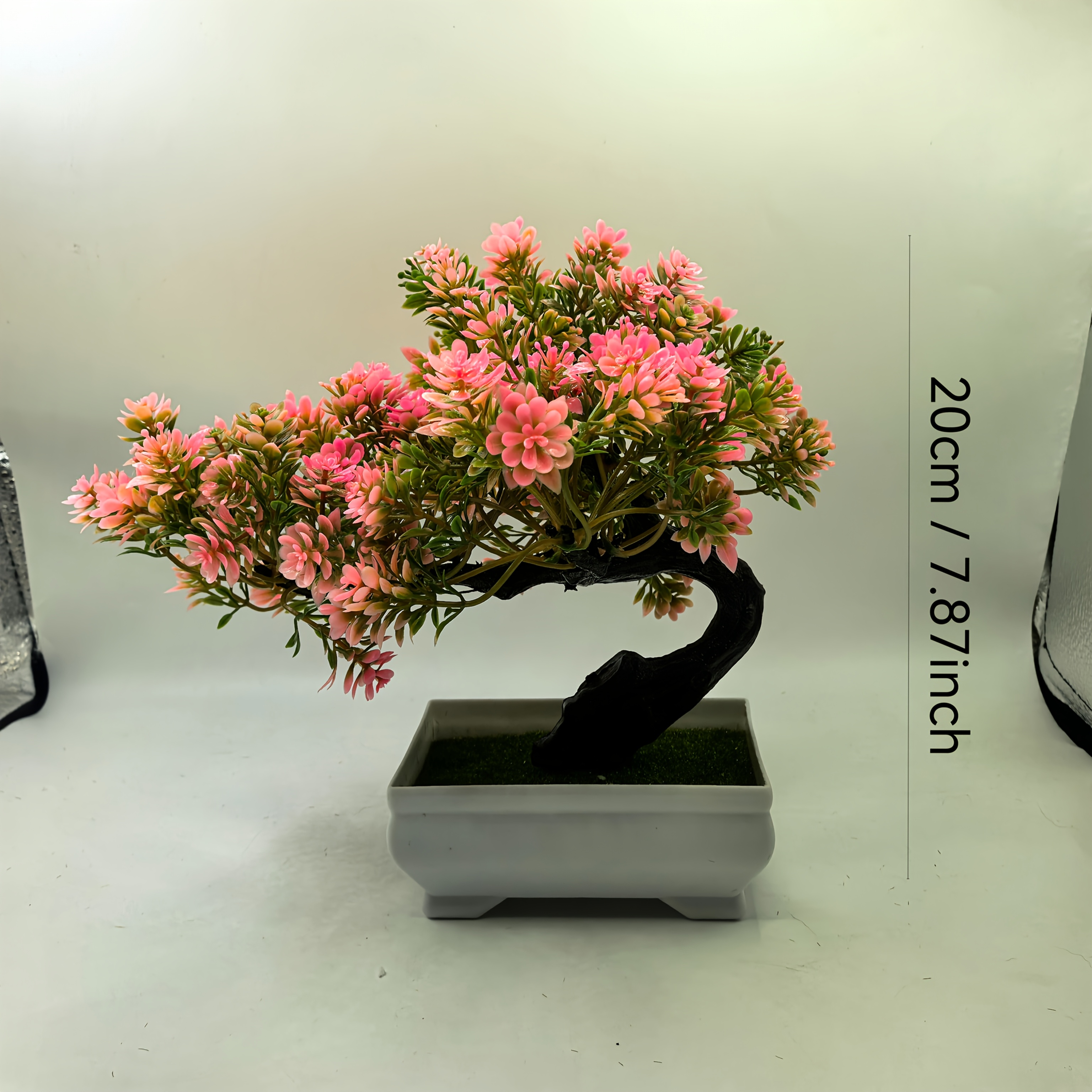 Image of 1pc, Artificial - Fake Potted Plant For Decor, Pink/green Bonsai With White Pot, Perfect For Tabletop, Wall, And Room Decoration