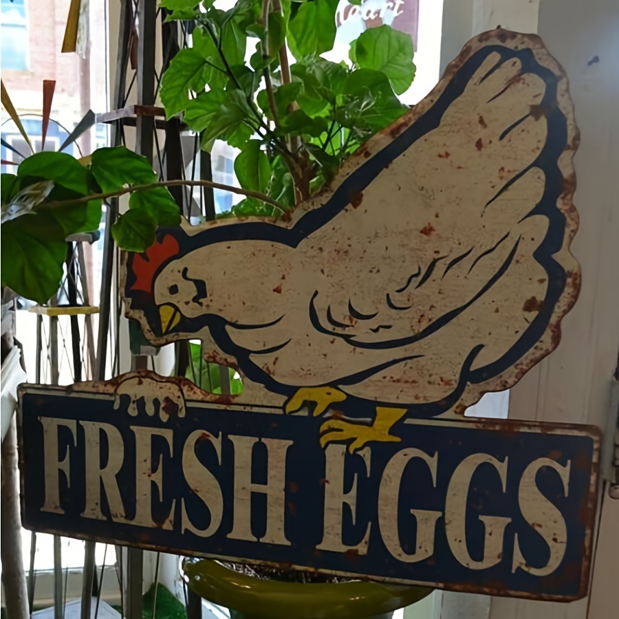 

1 Pc Vintage Style Fresh Eggs Chicken Coop Sign - Manufactured Wood Wall Hanging Decor, Multipurpose Farmhouse Kitchen Art, English Language Retro Advertisement Plaque For Home And Market Decor