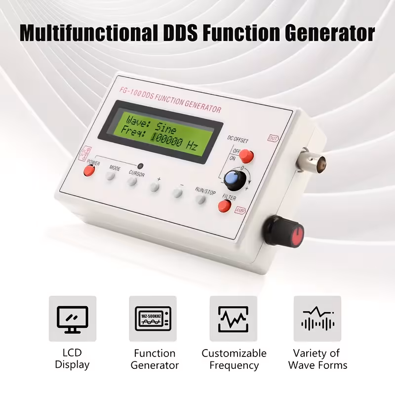 fg 100 dds generator with frequency counter 1hz to 500khz sine square sawtooth usb powered portable design for electronics testing source module Product details 0