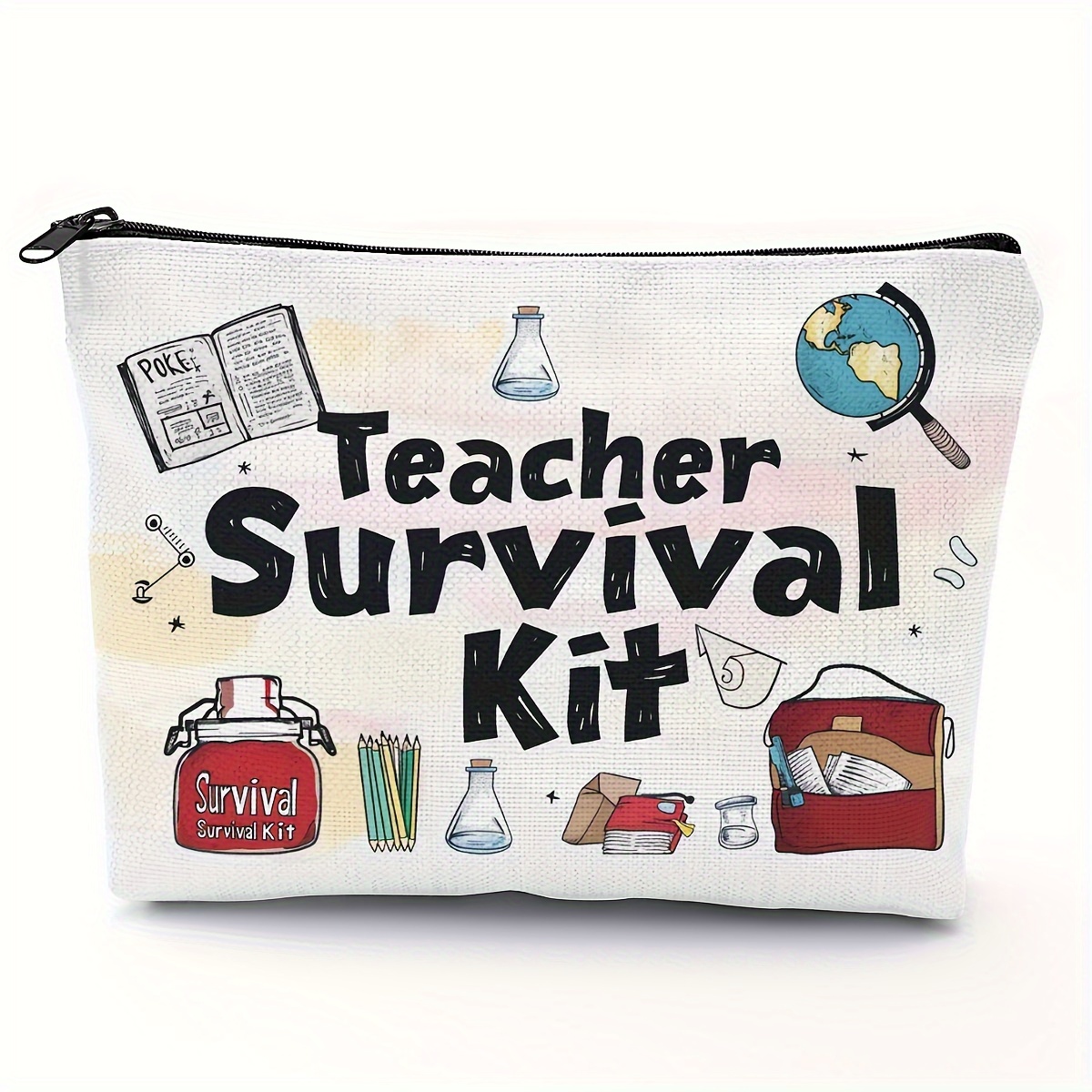 

1pc Polyester Teacher Survival Kit, Casual Style, 5.51x8.66 Inches (14x22cm), Zippered Makeup Bag, Classroom Teacher Appreciation Gift, No Included Components, Hand Wash Care