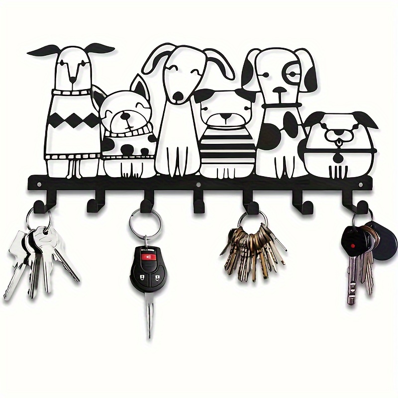 

Porte-clés mural décoratif en métal avec motif de chien - Porte-clés mural noir avec crochets pour bureau, couloir, entrée - Organisateur de clés robuste