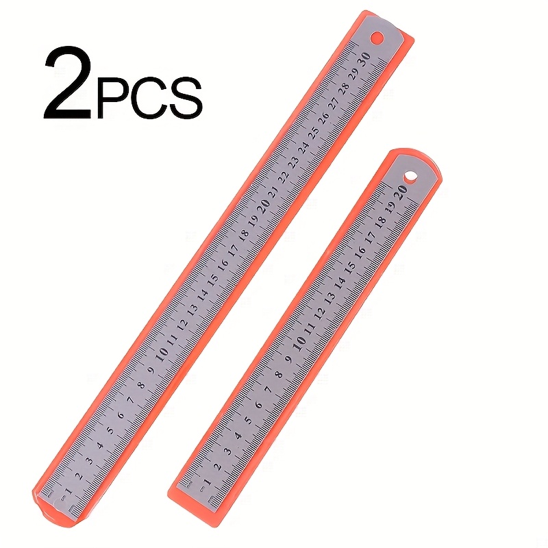 TEMU 2pcs Stainless Steel Ruler Set - Thickened Double-sided Design With Centimeters And Inches, Non-slip And Easy-to-read, Durable And Precise Metal