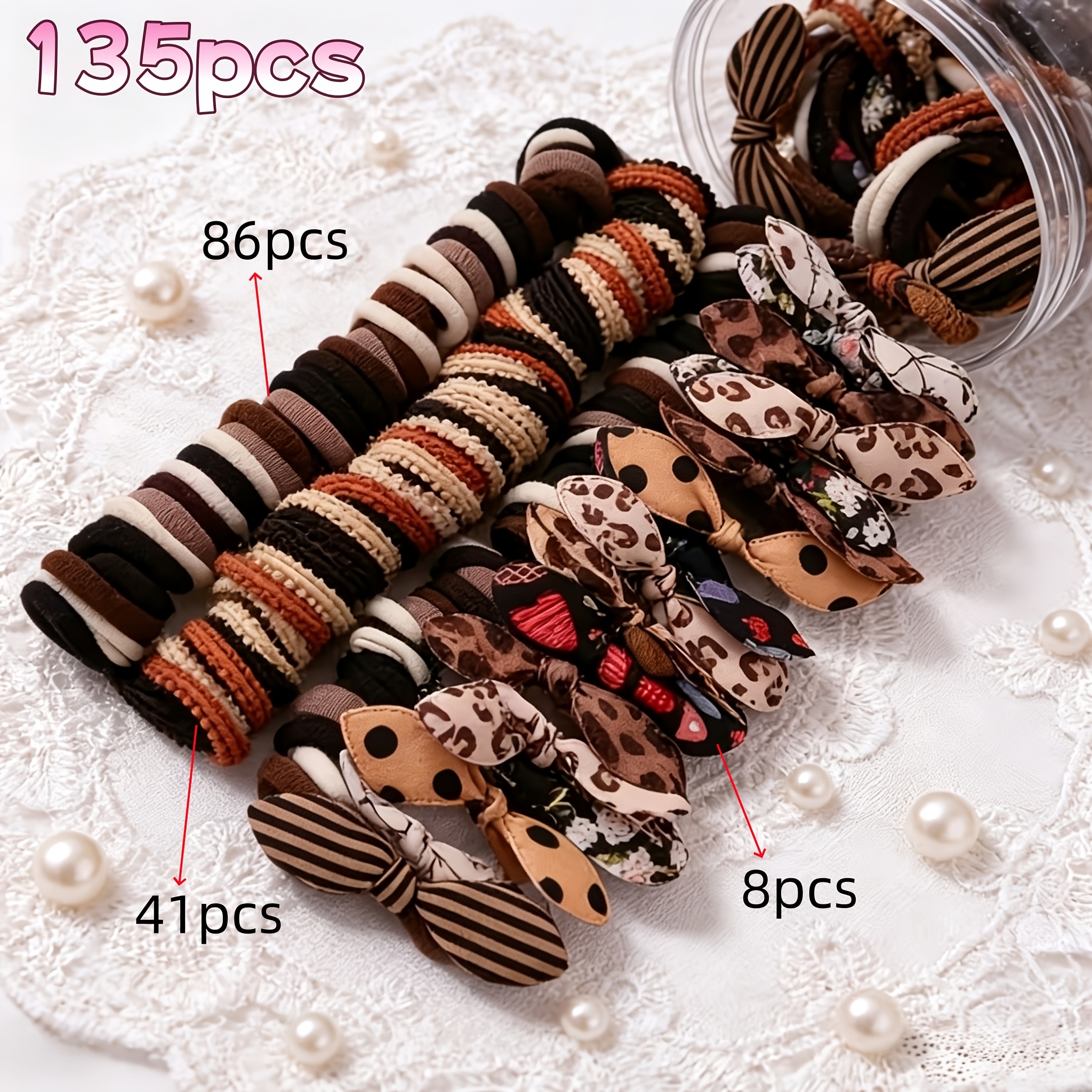 TEMU 135pcs Set, Random Style, Large Capacity Mixed Hair Accessories Bulk Set, Vintage Bow, Colored Hair Ties, Star And Flower Hair Clips, Versatile