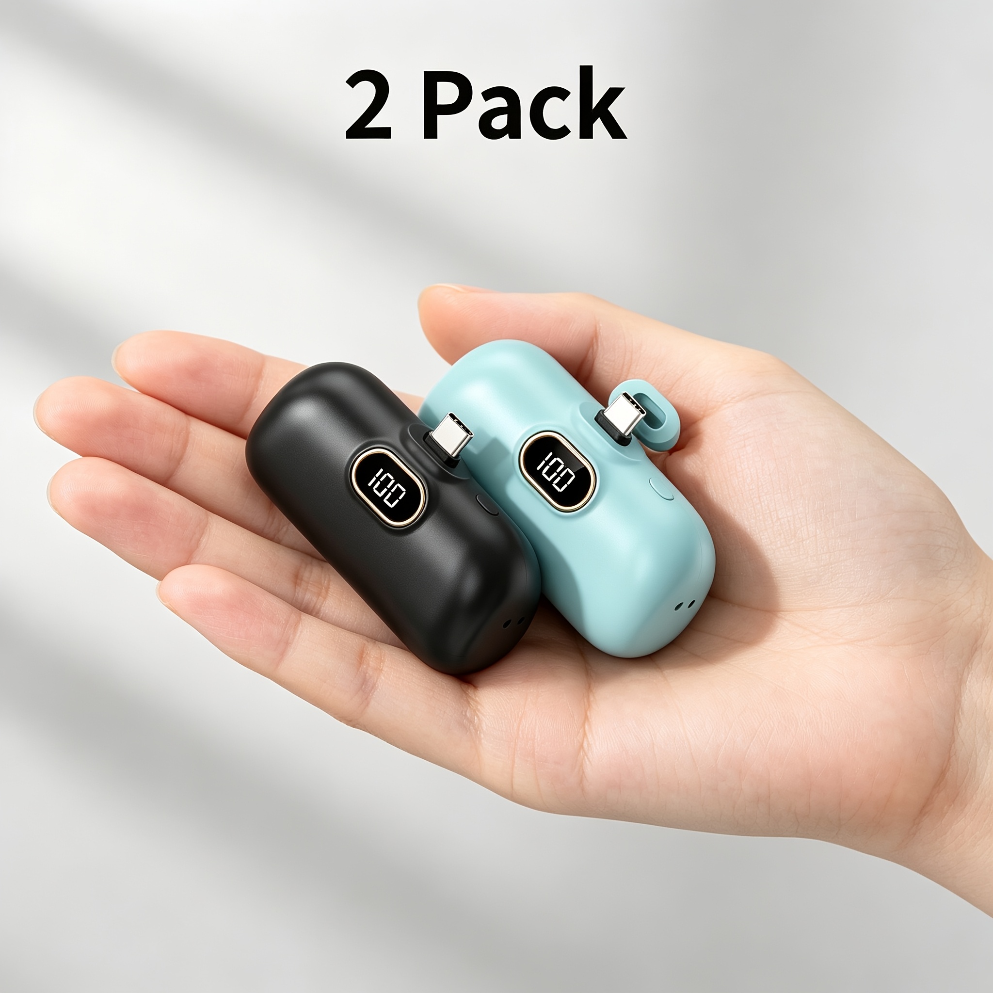 Image of 2 Pack -in Portable Charger 5000mah, Pocket Size Power Bank With Led Digital Battery Display, Lightweight Emergency External Battery Compatible With Type- Lager