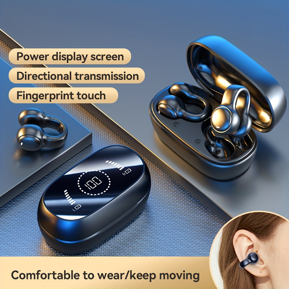 

Open Ear Clip Wireless Earplugs Bt 5.3, Sports Earphones Built-in Microphone With Ear Hook And Ear Hook, Wireless Charging Box And Display