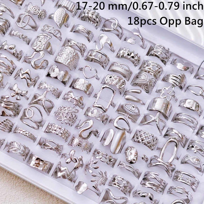 Image of Wholesale 18pcs/ Pack Women's Jewelry Set Fashion Retro Bohemian Men's And Women's Ring Silvery Size 17 Mm-20mm Stainless Steel Multiple Snake Suitable For Party Gift Charm Mixed Women Finger Ring Set