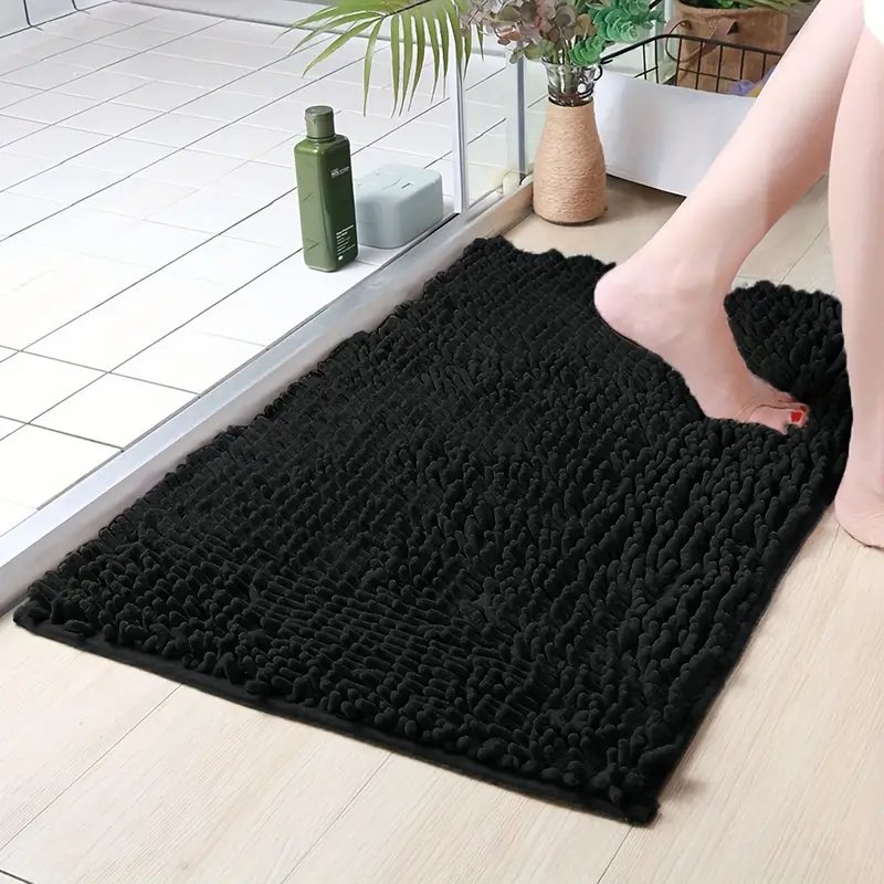 2pcs chenille bath mat u shaped rectangular bath rug bathroom fluffy plush carpet absorbent and non slip hygienic mat bathroom decoration Product details 4