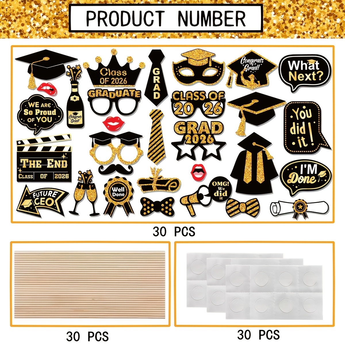 TEMU 30pcs Class Of 2026 Graduation Photo Booth Props For Graduation Ceremony, Party, Reunion, Dinner And Selfie For Christmas, Halloween, Wedding,