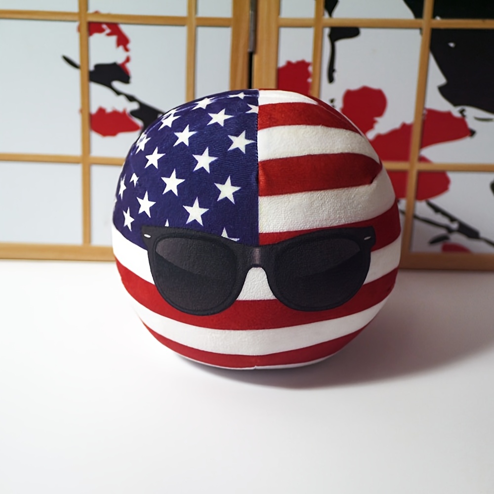 Soft Plush Pillow 7.9in - Us Ball With Glasses, Mini Soft Cushion For Sofa, Office Chair