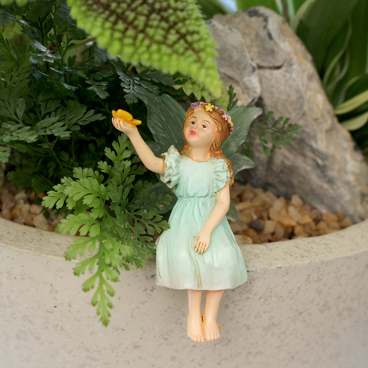

1pc Mini Fairy Butterflies Garden Figurines, Resin Angel Statue With Stake, Garden Figurines Fairy Statue, Flower Pot Oenament, Yard Lawn Home Decor, Miniature Landscape Decoration