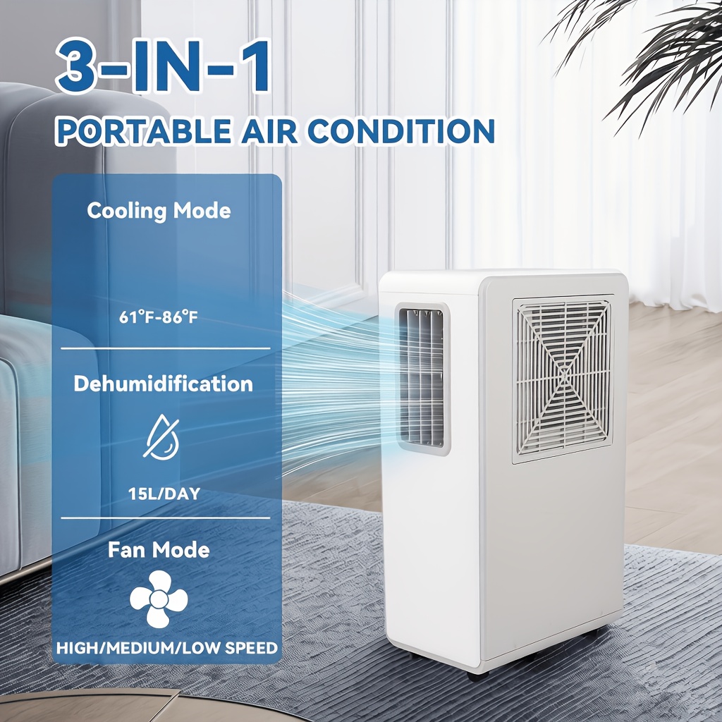 TEMU Portable Air Conditioner, 3in 1 Ac Unit, Fan & Dehumidifier W/, 12h Timer, Led Display, Child Lock, Window Kit For Bedroom, Office, Dorm No
