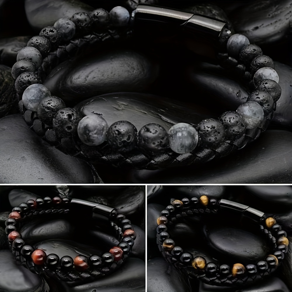 

1pcs Natural Stone Stone Leather Bracelet Suitable For Men's