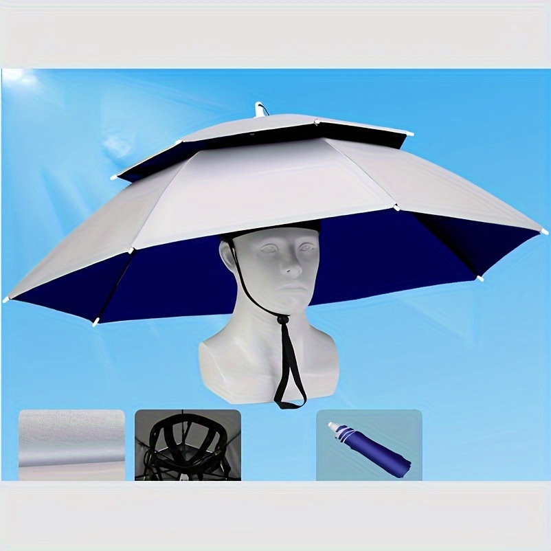 1pc fishing umbrella hat hands free foldable umbrella cap adjustable headwear for camping gardening details 3