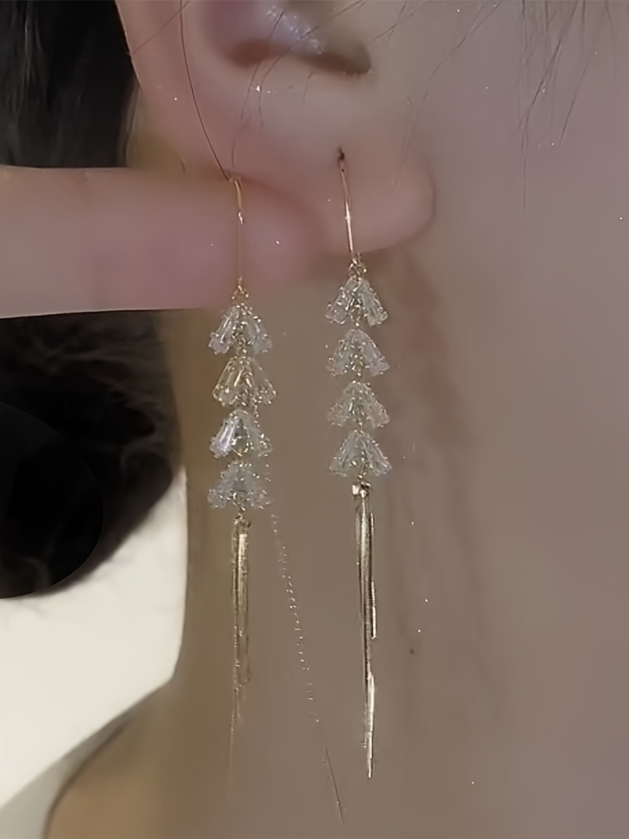 elegant dangle earrings sparkling tassel design   shining zirconia   daily outfits party accessories casual dating decor details 2