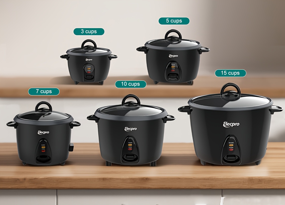 Elecpro Large Rice Cooker 10 Cups & 1.8L Uncooked | Cooks for 1-10 People, Glass Lid, Removable Food-Grade Non-Stick Pan, Aluminum Steamer for Soups, Stews, Grains, and Oatmeal