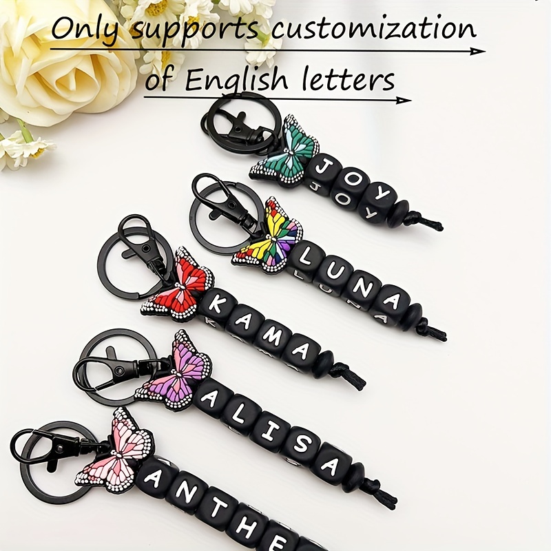 

Custom Butterfly Silicone Bead Keychain With Personalized Name, Diy Alphabet Letter Car Key Bag Accessory, Ideal Gift For Friends, Parents