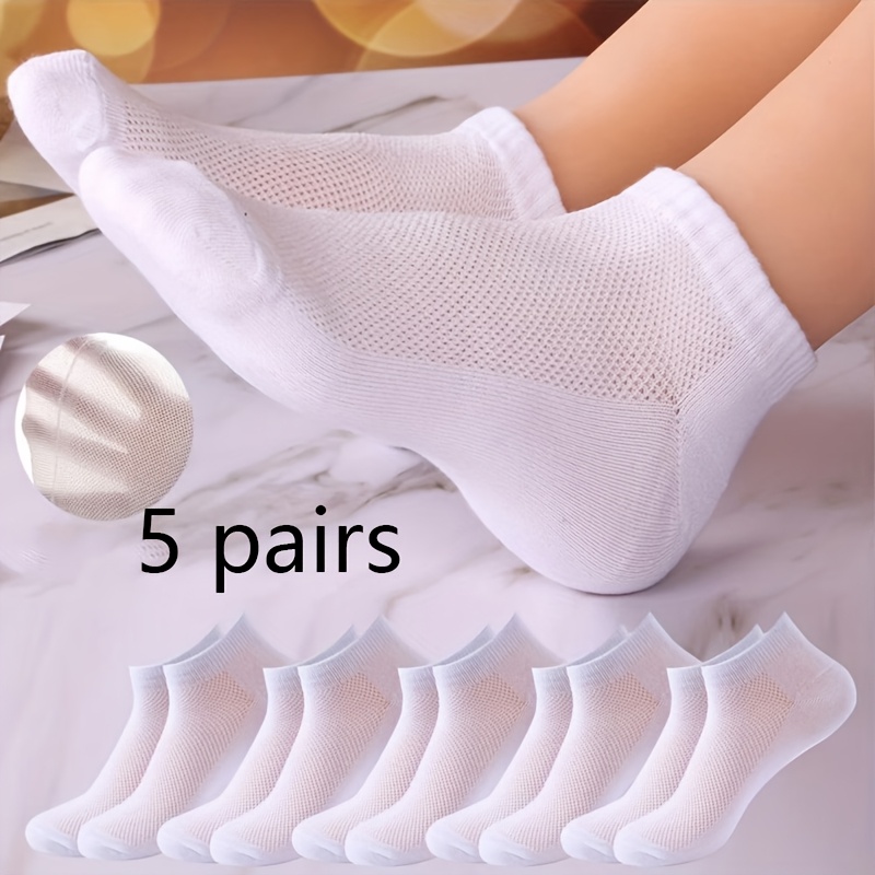 TEMU 5-pair & Unisex Summer Thin Mesh Socks - Breathable Non-slip Ankle Socks Suitable For Sports, Gym, Casual Attire - Solid Color Socks With Hand