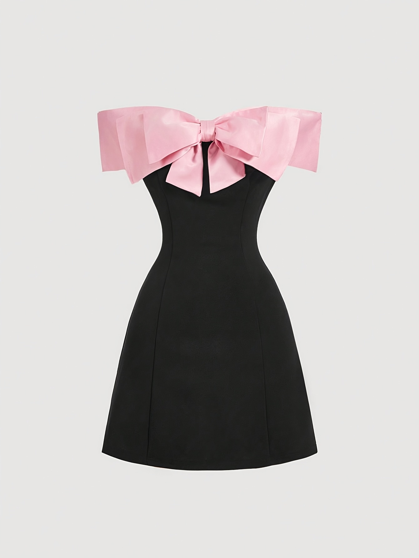 black mini dress boots Bow Detail Mini Dress, Black Large main image 1
