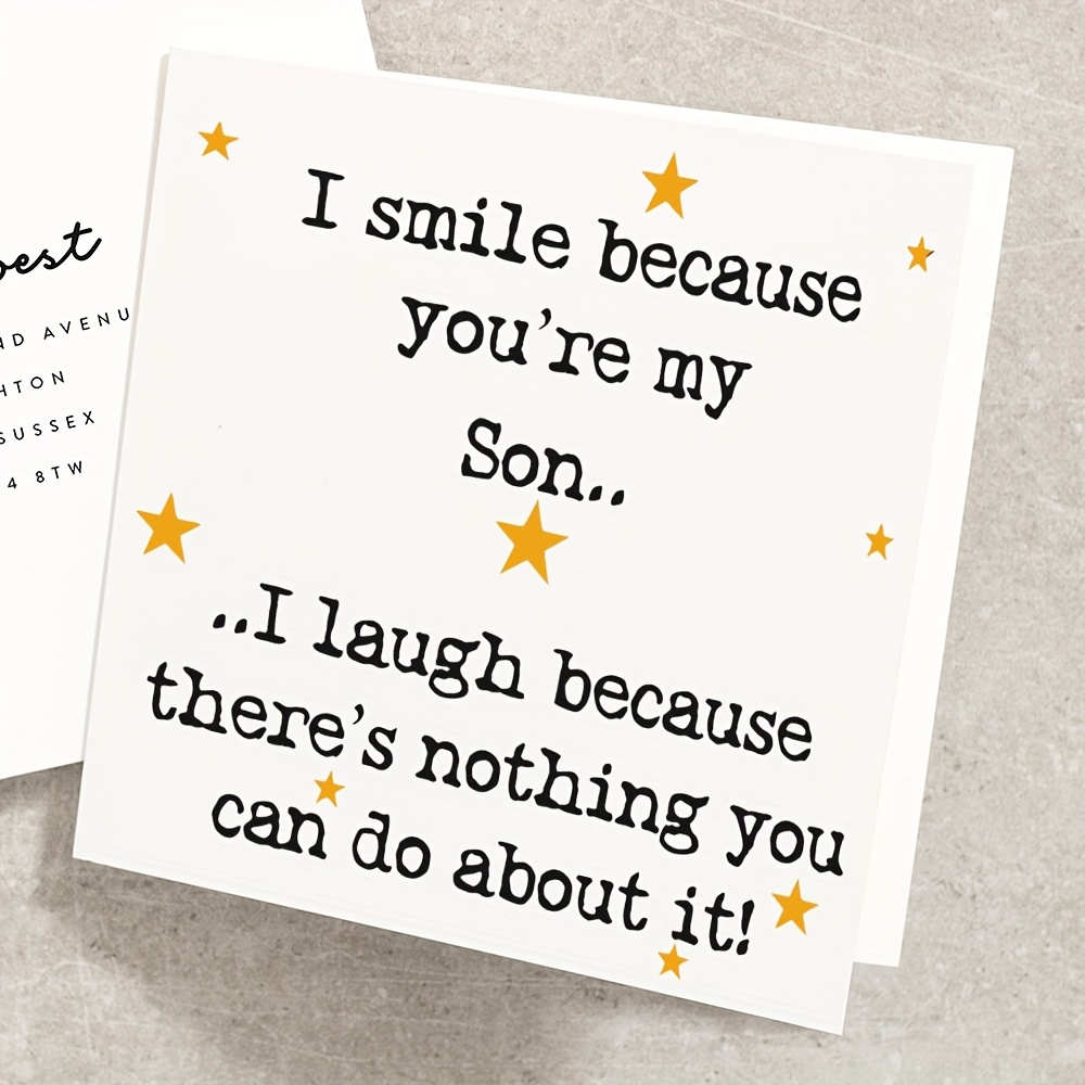 

1pc Son Birthday Card With Envelope - "i Smile & Laugh You're My Son" Message, Expressing Parental Birthdays, Thank & , Includes Decorations, Boy Gifts