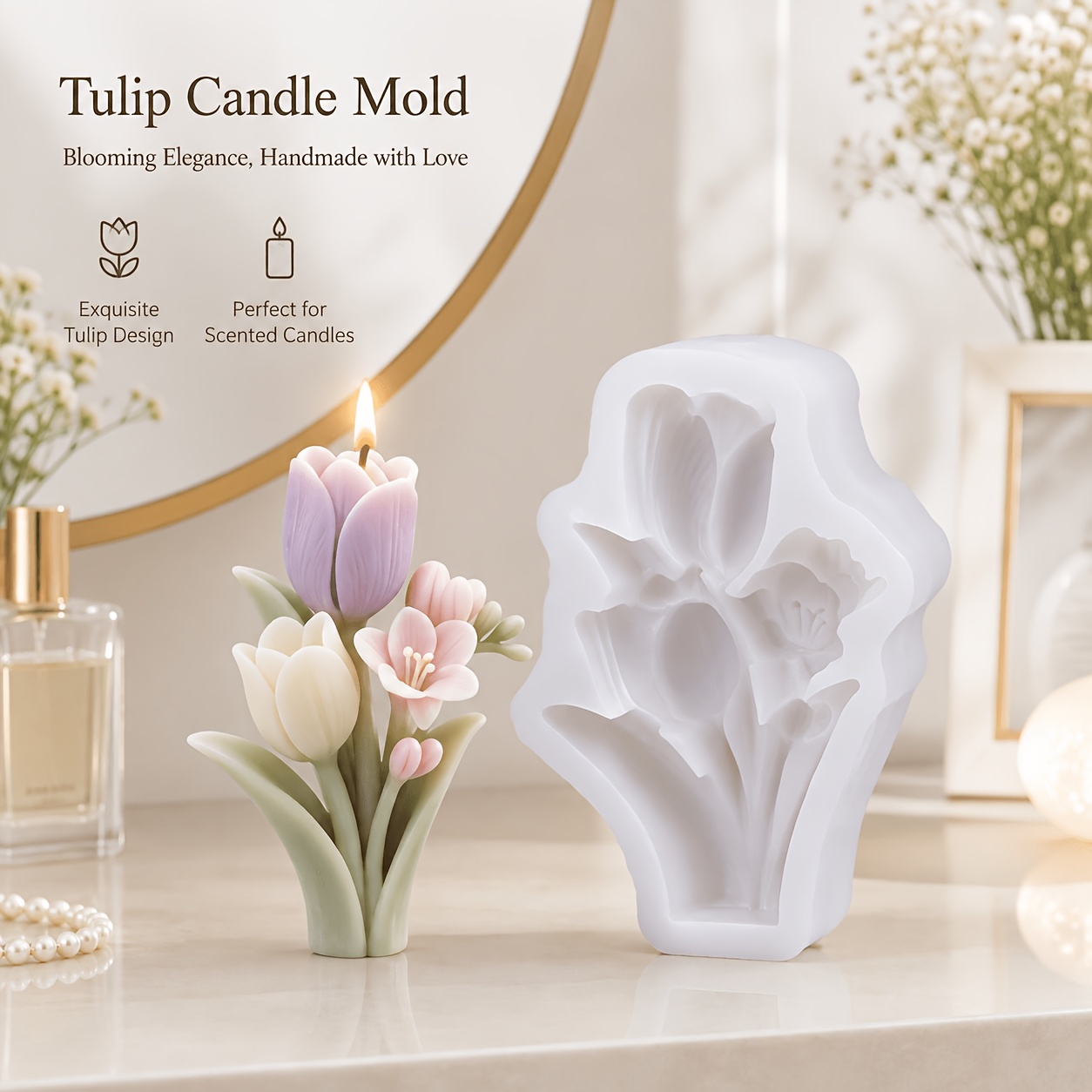 TEMU Resin Silicone Mold, Bouquet Of Tulips Candle Silicone Mold, Tulip Bouquet Candle Silicone Mold. Tulip Candle Silicone Mold. Scented Candles,