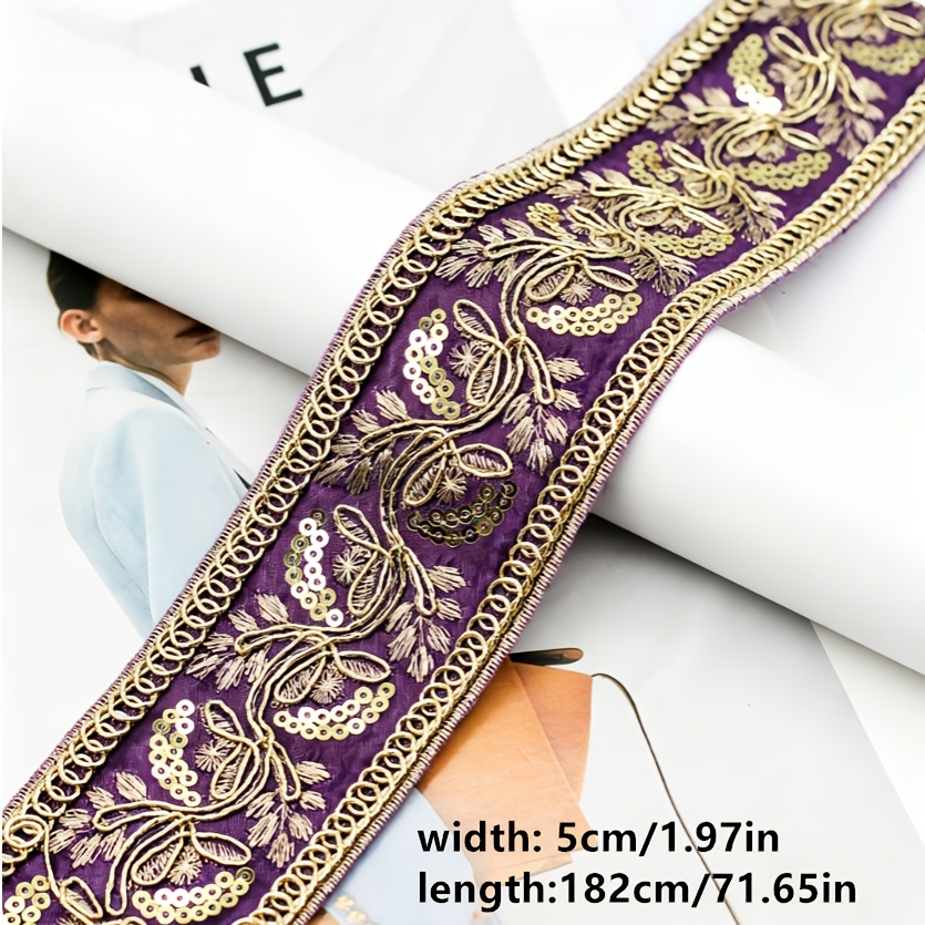 Heavy Duty Sequined Golden Thread Embroidered Ribbon
